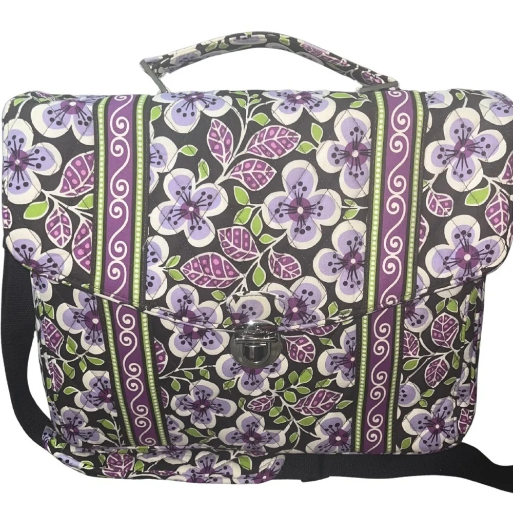Vera Bradley Attache Laptop Messenger Bag Plum Petals Retired 14x12x4